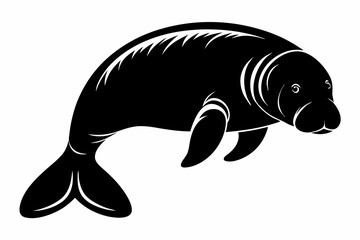 Fototapeta premium manatee silhouette line art vector illustration with a white background