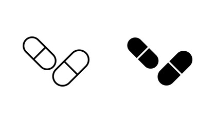 Pill icon in editable stroke and flat vector illustrations