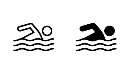 Swimming icon in editable stroke and flat vector illustrations