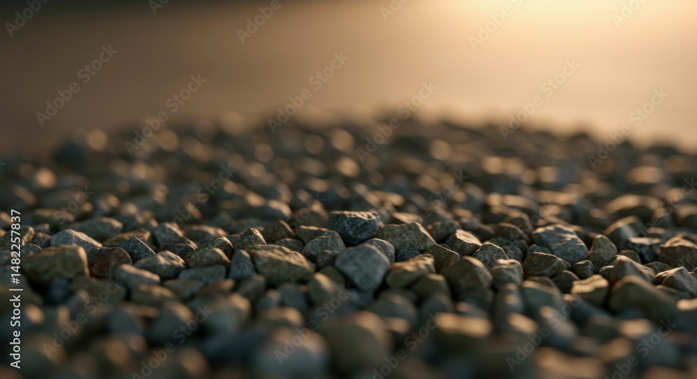 Poster close-up view of a multitude of small stones. sunlight filters through the rocks