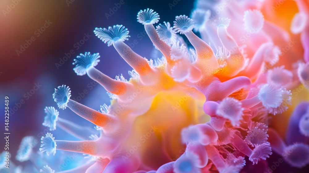 Poster colorful underwater fantasy formation featuring fragile liquid structures in abstract macro photogra