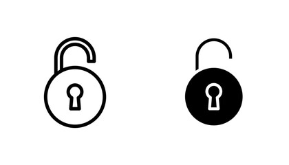 Unlock icon in editable stroke and flat vector illustrations