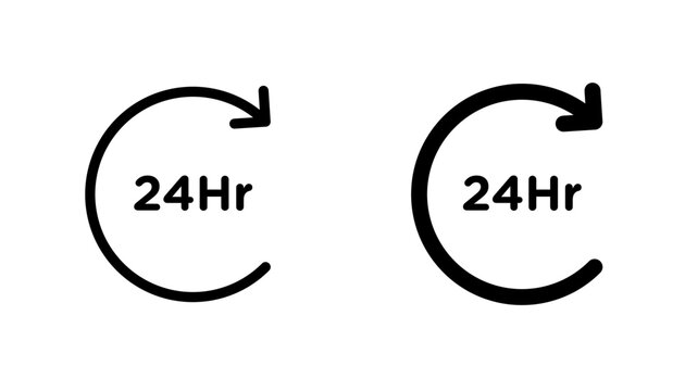 24 Hrs icon in editable stroke and flat vector illustrations