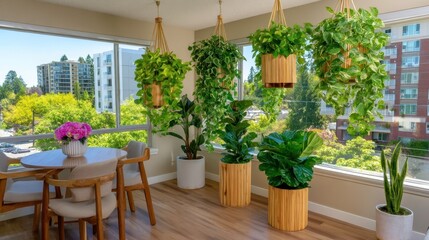 Naklejka premium Indoor Plants in Modern Interior with Natural Light. Home Decor, Wellness, and Urban Jungle Concept.