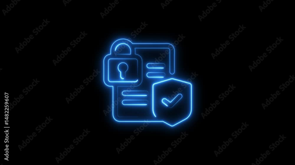 Aufkleber animated glowing neon icon of secure document with lock and shield symbol