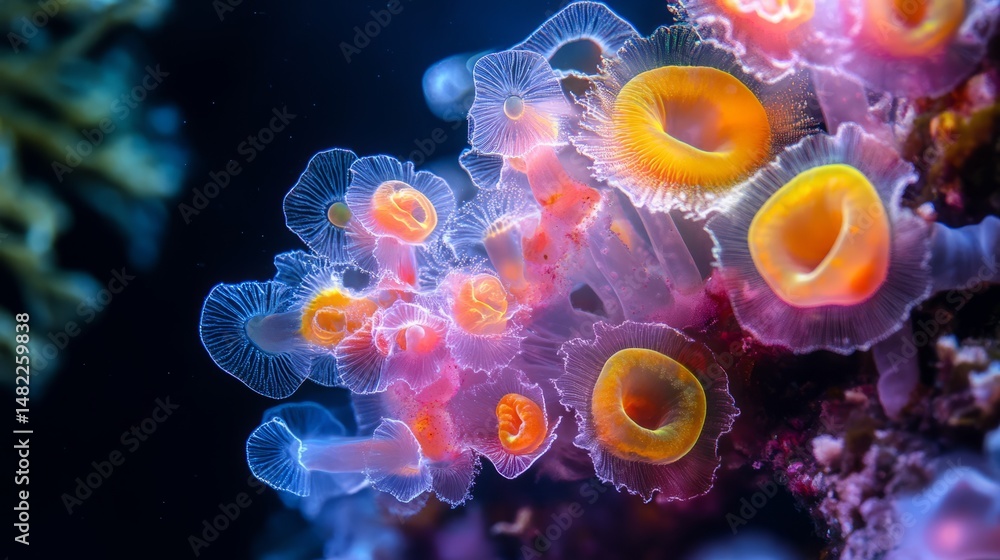 Poster colorful underwater fantasy formation featuring fragile liquid structures in abstract macro photogra