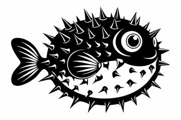 pufferfish silhouette line art vector illustration with a white background