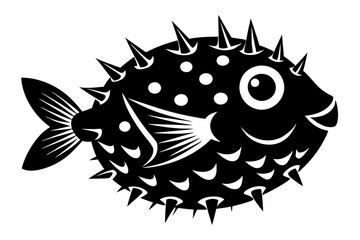 pufferfish silhouette line art vector illustration with a white background