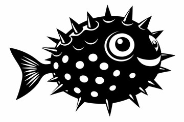 pufferfish silhouette line art vector illustration with a white background