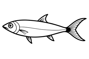 sardine silhouette line art vector illustration with a white background