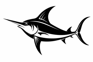 swordfish silhouette line art vector illustration with a white background