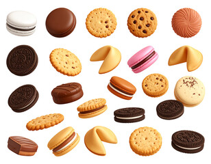 A vibrant collection of assorted cookies and biscuits, showcasing various shapes, textures, and fillings