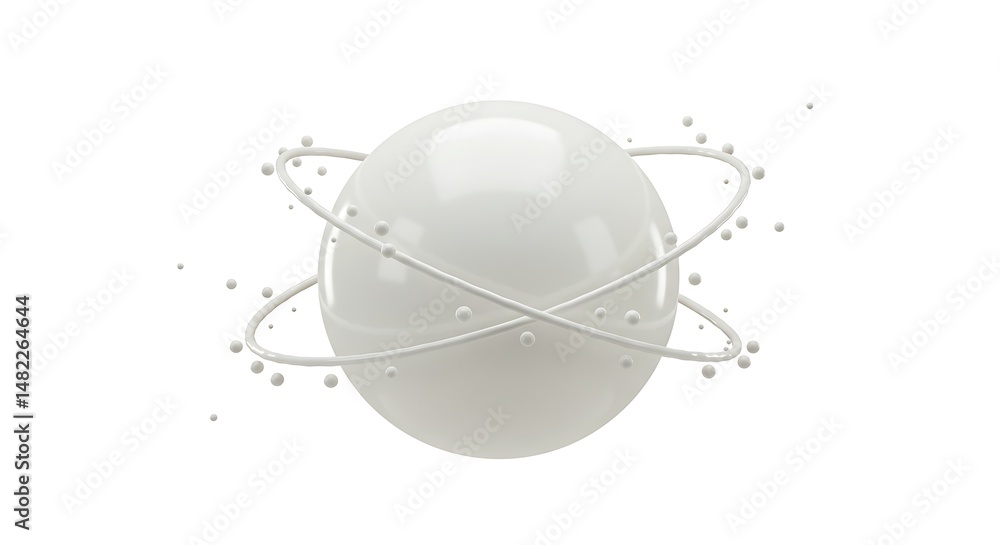 Aufkleber elegant minimalistic 3d design featuring a glossy sphere with orbiting elements on white