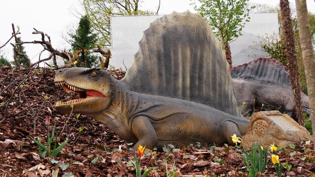 Reproduction d'un dinosaure Spinosaurus au zoo asiatique de Pairi Daiza en Belgique europe