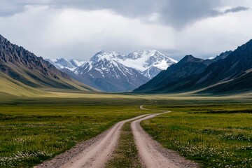 Mountain road winding through valley