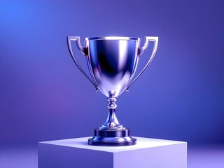 Silver trophy cup on a blue background