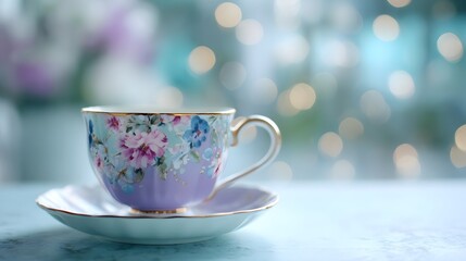 Fototapeta premium Timeless Teacup on Left with Wide Background for Cozy Tea Time and Home Ambiance