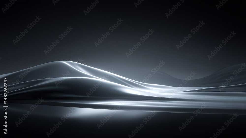Poster abstract image featuring flowing lines and gradients in a dark, serene environment.