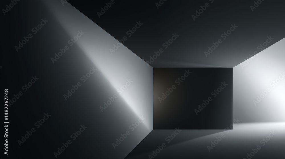 Poster abstract light and shadow concept showcasing a dark space with illuminated corners.