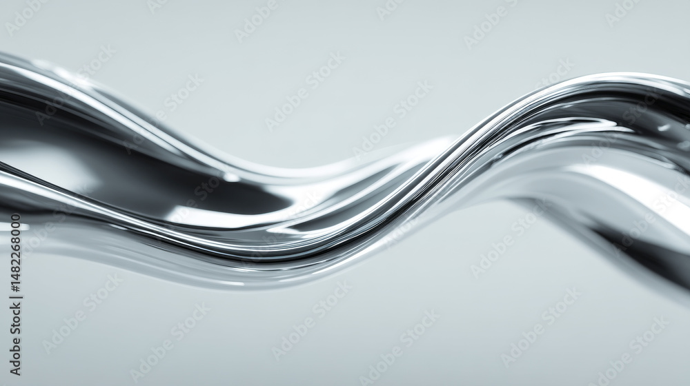 Poster abstract metallic waves flowing elegantly across a minimalist backdrop.