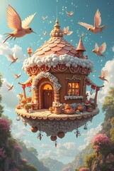 Fototapeta premium Enchanting Gingerbread House in the Sky.