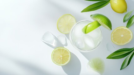 Refreshing Citrus Drink with Ice, Lemon, and Lime Slices drink citrus lime beverage refreshment ice