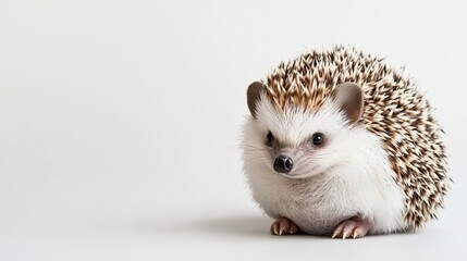 An adorable hedgehog rolled into a ball while sleeping, detailed and sharp focus, surrounded by ample whitespace for marketing purposes