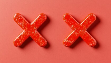Obraz premium Two red X's on a coral background
