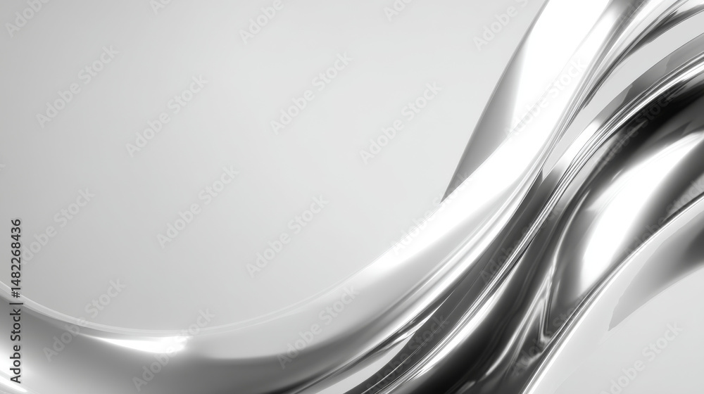 Poster abstract silver wave design with smooth flowing curves on a light background.