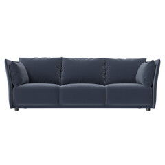 modern navy blue sofa front view isolated.