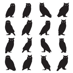 Naklejka premium Vector silhouette set of owl on white background 