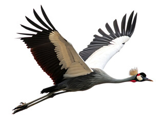 Graceful african crowned crane in flight with elegant wings against isolated on white background © khaledSaifulllah