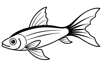 flying fish silhouette line art vector illustration with a white background