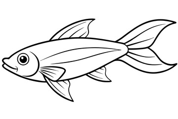 flying fish silhouette line art vector illustration with a white background