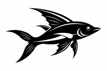 flying fish silhouette line art vector illustration with a white background