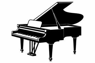 grand piano silhouette line art vector illustration with a white background