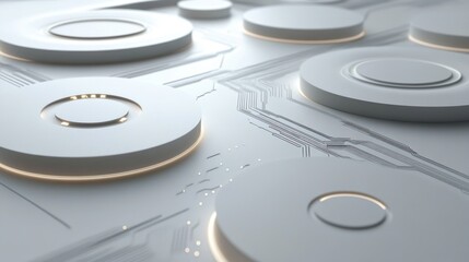 Abstract design featuring circular elements and circuit patterns, evoking technology themes.