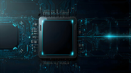 Vibrant Neon Electronic Circuit Board - AI, CPU and Processor Technology Concept for background, tech presentation, and futuristic design.