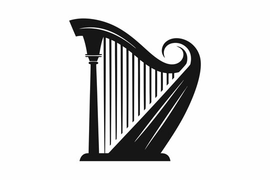 recommend clip art: harp silhouette line art vector illustration with a white background