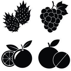 Fruit Silhouette Vector Set– Minimal Black Fruit Collection Illustration for Healthy Food, Kitchen Decor, Organic Product, and Nutrition Design Projects
