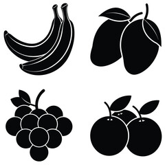 Fruit Silhouette Vector Set– Minimal Black Fruit Collection Illustration for Healthy Food, Kitchen Decor, Organic Product, and Nutrition Design Projects