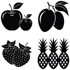 Fruit Silhouette Vector Set– Minimal Black Fruit Collection Illustration for Healthy Food, Kitchen Decor, Organic Product, and Nutrition Design Projects