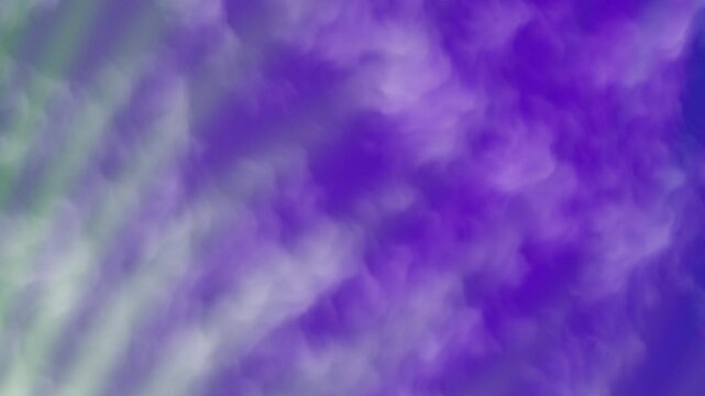 blurred blue sky with white scattered clouds, and blurry green rays in seamless motion