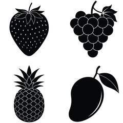 Fruit Silhouette Vector Set– Minimal Black Fruit Collection Illustration for Healthy Food, Kitchen Decor, Organic Product, and Nutrition Design Projects