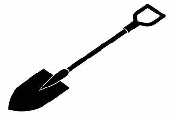 shovel silhouette line art vector illustration with a white background