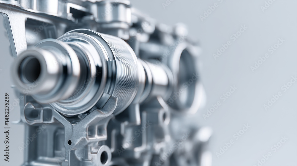 Poster close-up of a precision-engineered metal component showcasing intricate design.