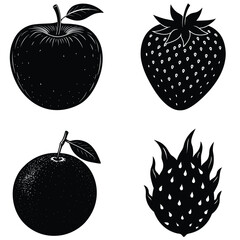 Fruit Silhouette Vector Set– Minimal Black Fruit Collection Illustration for Healthy Food, Kitchen Decor, Organic Product, and Nutrition Design Projects