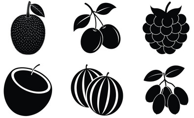 Fruit Silhouette Vector Set– Minimal Black Fruit Collection Illustration for Healthy Food, Kitchen Decor, Organic Product, and Nutrition Design Projects