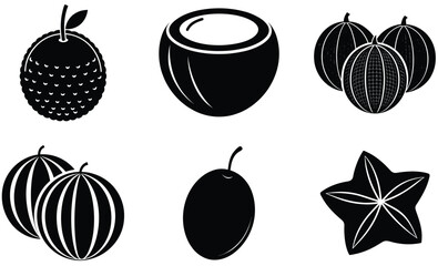 Fruit Silhouette Vector Set– Minimal Black Fruit Collection Illustration for Healthy Food, Kitchen Decor, Organic Product, and Nutrition Design Projects