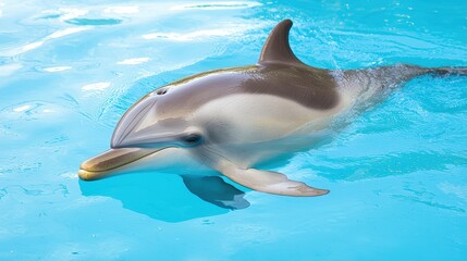 Obraz premium A friendly dolphin floating effortlessly above water level before drifting to sleep, magical moment frozen in time